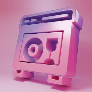 Mor pembe mutfak bulaşık makinesi ikonu pembe arka planda izole edilmiş. Minimalizm kavramı. 3 Boyutlu resimleme .