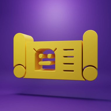 Sarı Robot mavi resim simgesi mor arkaplanda izole edildi. Minimalizm kavramı. 3 Boyutlu resimleme .