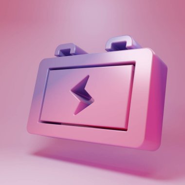 Purple-pink Battery icon isolated on pink background. Lightning bolt symbol. Minimalism concept. 3D render illustration .