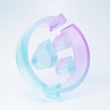 Buzlu cam geri dönüşümü temiz su ikonu beyaz arka planda izole. İşaret geri dönüşümlü bir damla su. Minimalizm kavramı. 3 Boyutlu resimleme .