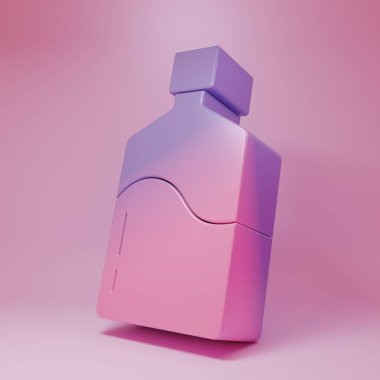 Pembe arka planda temiz su ikonu olan mor pembe büyük şişe. Soğutucu için plastik kap. Minimalizm kavramı. 3 Boyutlu resimleme .