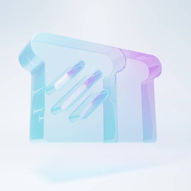 Beyaz arka planda izole edilmiş kızarmış ekmek parçasına buzlu cam ekmek tostu. Öğle yemeği, akşam yemeği, kahvaltı atıştırmalığı. Minimalizm kavramı. 3 Boyutlu resimleme .