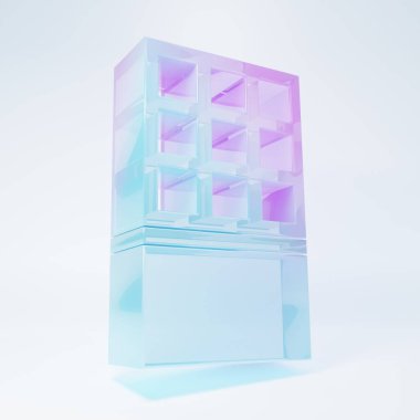 Beyaz arka planda izole edilmiş buzlu cam çikolata ikonu. Minimalizm kavramı. 3 Boyutlu resimleme .