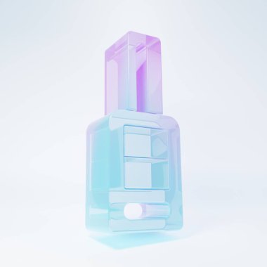 Frosted glass Car key with remote icon isolated on white background. Car key and alarm system. Minimalism concept. 3D render illustration .