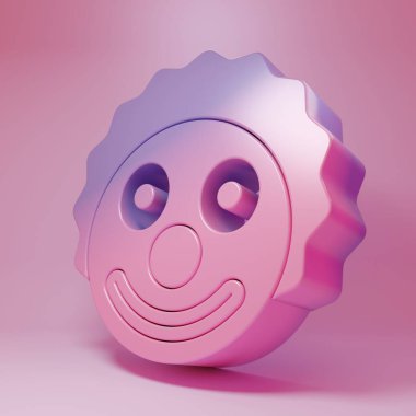 Pembe arka planda mor renkli palyaço kafası simgesi var. Minimalizm kavramı. 3 Boyutlu resimleme .