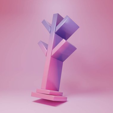 Pembe arka planda izole edilmiş mor renkli ceket standı ikonu. Minimalizm kavramı. 3 Boyutlu resimleme .