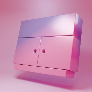 Purple-pink Wardrobe icon isolated on pink background. Minimalism concept. 3D render illustration .