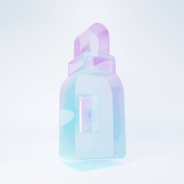 Buzlu cam esans yağ şişesi ikonu beyaz arka planda izole edilmiş. Organik aromaterapi özü. Cilt bakımı serumu cam bırakma paketi. Minimalizm kavramı. 3 Boyutlu resimleme .