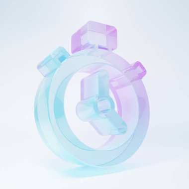 Frosted glass Stopwatch icon isolated on white background. Time timer sign. Chronometer sign. Minimalism concept. 3D render illustration .