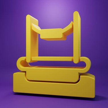Mor arka planda metal merdiven ikonu olan sarı bungee trambolin cazibesi. Minimalizm kavramı. 3 Boyutlu resimleme .