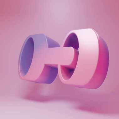 Pembe arka planda izole edilmiş mor-pembe Dumbbell simgesi. Kas kaldırma ikonu, fitness halteri, spor aletleri, egzersiz yaban domuzu. Minimalizm kavramı. 3 Boyutlu resimleme .