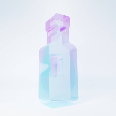 Beyaz arka planda izole edilmiş buzlu cam şarap şişesi ikonu. Minimalizm kavramı. 3 Boyutlu resimleme .