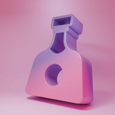 Pembe arka planda izole edilmiş mor-pembe tekila şişesi ikonu. Meksika alkolü. Minimalizm kavramı. 3 Boyutlu resimleme .