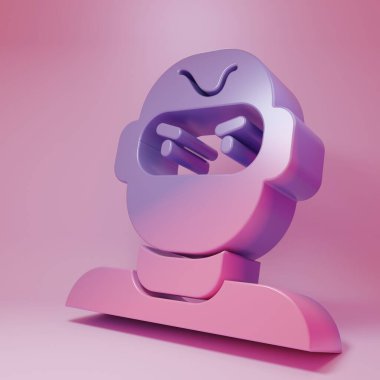 Pembe arka planda Mor Pembe Hırsız maskesi simgesi var. Haydut maskesi, suçlu adam. Minimalizm kavramı. 3 Boyutlu resimleme .