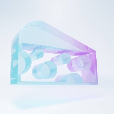 Beyaz arka planda izole edilmiş buzlu cam peynir ikonu. Minimalizm kavramı. 3 Boyutlu resimleme .