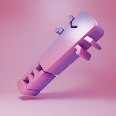 Pembe arka planda çivi ikonu olan mor-pembe beyzbol sopası. Şiddetli silah. Minimalizm kavramı. 3 Boyutlu resimleme .