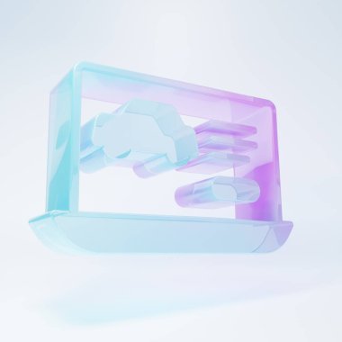 Beyaz arka planda izole edilmiş araba ikonunun buzlu cam donanım tanılama durumu. Araba servisi ve tamir parçaları. Minimalizm kavramı. 3 Boyutlu resimleme .