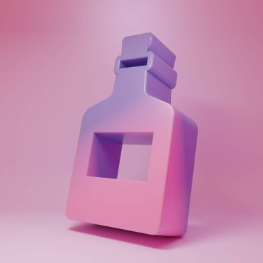 Mor pembe alkollü rom şişesi ikonu pembe arka planda izole edilmiş. Minimalizm kavramı. 3 Boyutlu resimleme.