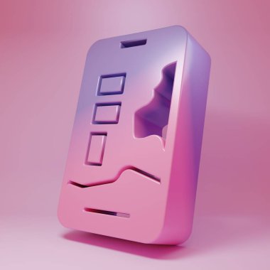 Pembe arka planda izole edilmiş şehir haritası yön bulma simgesinin mor-pembe bilgileri. Mobil Uygulama Arayüzü tasarımı. Coğrafi konsept. Minimalizm kavramı. 3 Boyutlu resimleme.