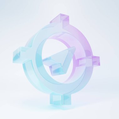 Frosted glass Compass icon isolated on white background. Windrose navigation symbol. Wind rose sign. Minimalism concept. 3D render illustration.