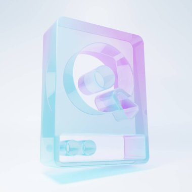 Buzlu cam sabit disk sürücüsü HDD simgesi beyaz arkaplanda izole edildi. Minimalizm kavramı. 3 Boyutlu resimleme.