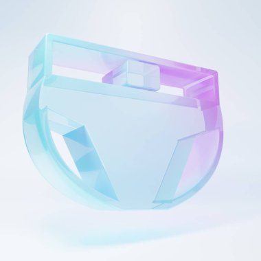 Beyaz arka planda izole edilmiş buzlu cam adam iç çamaşırı ikonu. Erkek iç çamaşırı. Minimalizm kavramı. 3 Boyutlu resimleme.