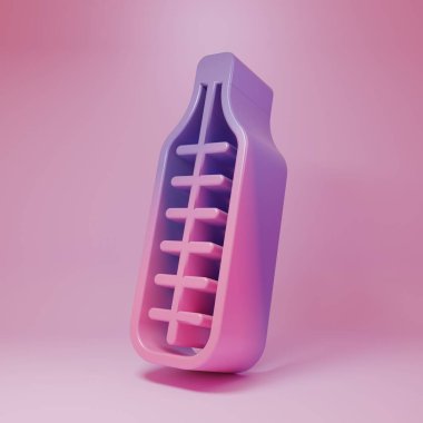 Pembe arka planda izole edilmiş tıbbi muayene ikonu için mor-pembe termometre. Minimalizm kavramı. 3 Boyutlu resimleme.