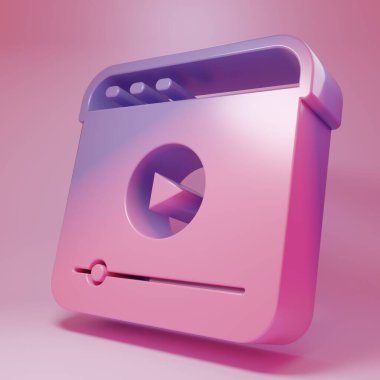 Pembe arka planda izole edilmiş Mor-pembe canlı çevrimiçi video oyunu ikonu. Minimalizm kavramı. 3 Boyutlu resimleme.