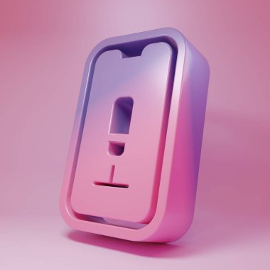 Pembe renkli Mobil kayıt simgesi pembe arkaplanda izole edilmiş. Mikrofonlu cep telefonu. Ses kaydedici uygulama akıllı telefon arayüzü. Minimalizm kavramı. 3 Boyutlu resimleme.