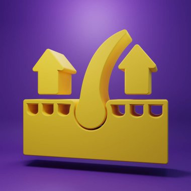 Yellow Human hair follicle icon isolated on purple background. Hair care treatment. Minimalism concept. 3D render illustration.