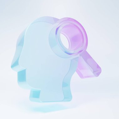 Beyaz arka planda izole edilmiş bir insan simgesini aramak için buzlu cam büyüteç. İşe alma ya da seçme. Çalışanları ve işi ara. Minimalizm kavramı. 3 Boyutlu resimleme.