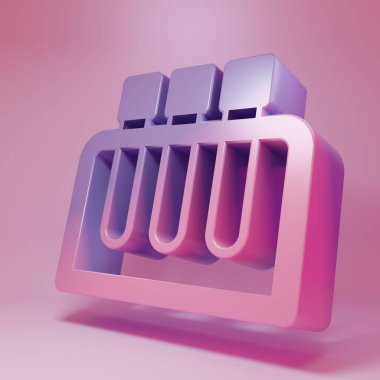 Purple-pink Test tube and flask chemical laboratory test icon isolated on pink background. Laboratory glassware sign. Minimalism concept. 3D render illustration.