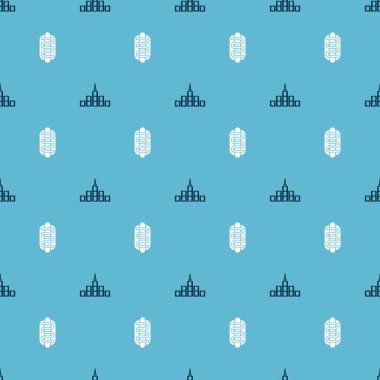 Şehrin manzarasını ve Hotdog sandviçini kusursuz bir şekilde ayarla. Vektör.