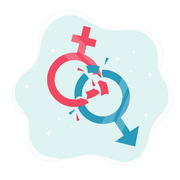 Gendernormen concept. Geslacht symbolen breken in stukken. illustratie in platte stijl — Stockfoto