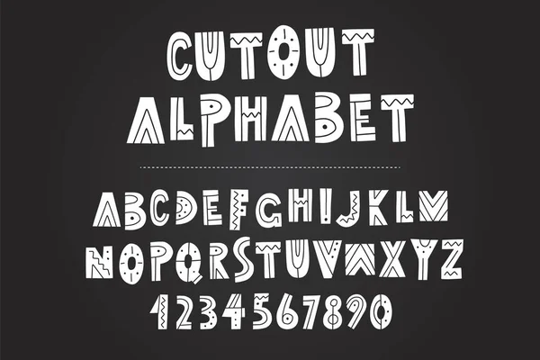 Handgezeichnetes Alphabet, Buchstaben und Zahlen auf Tafelgrund, Vektorillustration — Stockvektor