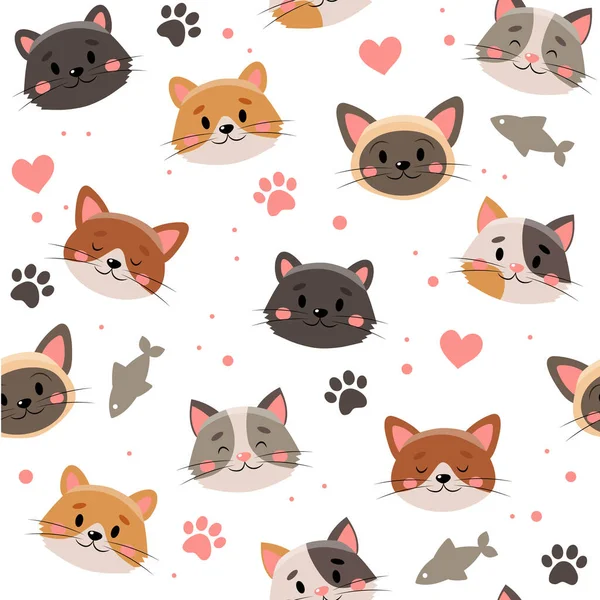 Cute pets pattern, different cats. illustration in flat style