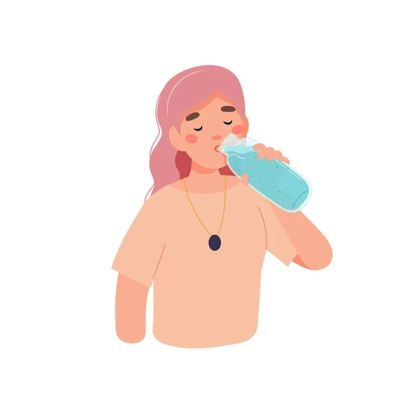 Igyál több vizet. Női karakter egy üveg vízzel — Stock Fotó