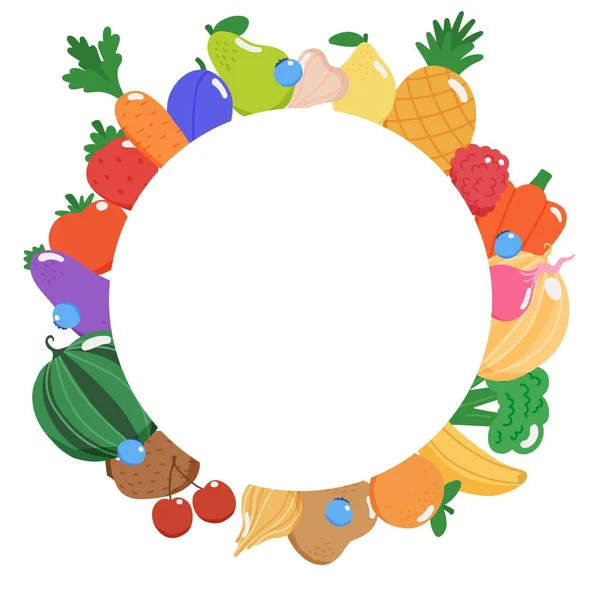 Fondo de frutas y verduras, ilustración vectorial en estilo plano — Vector de stock