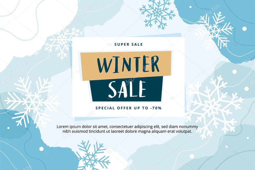 Winter sale abstract modern banner template with snowflakes, vector illustration