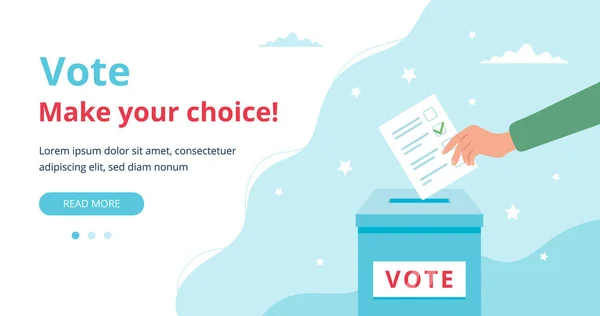 Рука, голосующая за коробку. Концепция веб-страницы для голосования. — стоковое фото