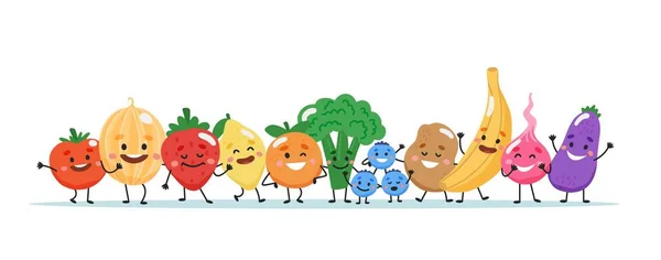 Personajes de frutas y verduras. Ilustración vectorial — Vector de stock