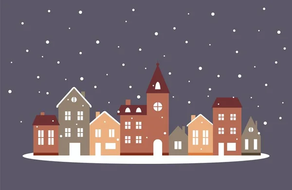 Maisons d'hiver avec neige, illustration vectorielle mignonne dans un style plat — Image vectorielle