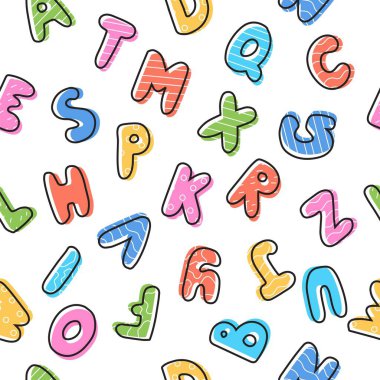 Sevimli çizgi film harfleri kusursuz desen. Renkli vektör illüstrasyonu