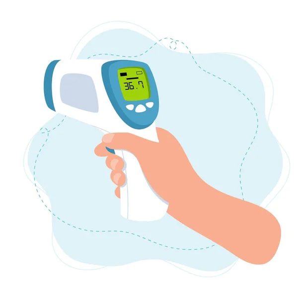 Έλεγχος θερμοκρασίας σώματος, υπέρυθρο θερμόμετρο συγκράτησης χεριών. — Διανυσματικό Αρχείο