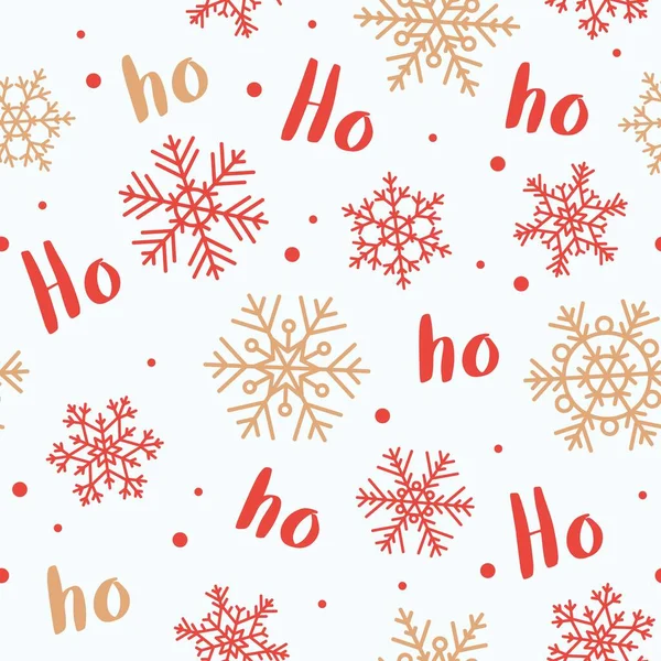 Ho-ho-ho Weihnachtsmuster mit Schriftzug und Schneeflocken. Vektorillustration — Stockvektor