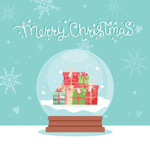 Bola de nieve con regalos de Navidad, ilustración vectorial en estilo plano — Archivo Imágenes Vectoriales