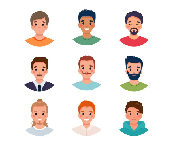 Hombres avatar conjunto. Diversidad grupo de jóvenes lindos. ilustración en estilo plano — Foto de Stock