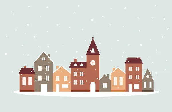 Winter huizen met sneeuw, schattige vector illustratie in platte stijl — Stockvector