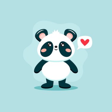 Şirin panda karakteri, düz stil vektör çizimi.