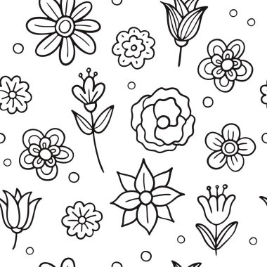 El çizimi çiçekler ve yapraklar. Vektör illüstrasyonu